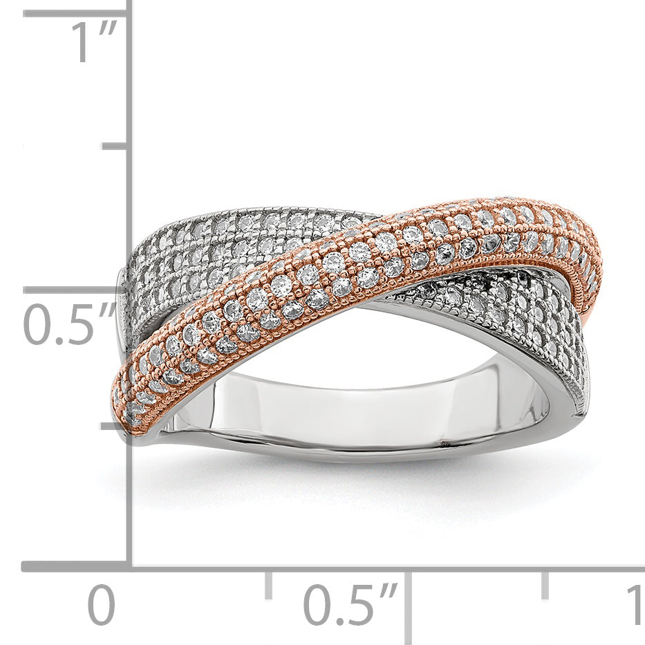 Brilliant Embers Sterling Silver Rose Gold-plated Rhodium-plated 162 Stone Micro PavÃƒÂ¢Ã‚â‚¬Ã‚Å¡ CZ Polished Ring