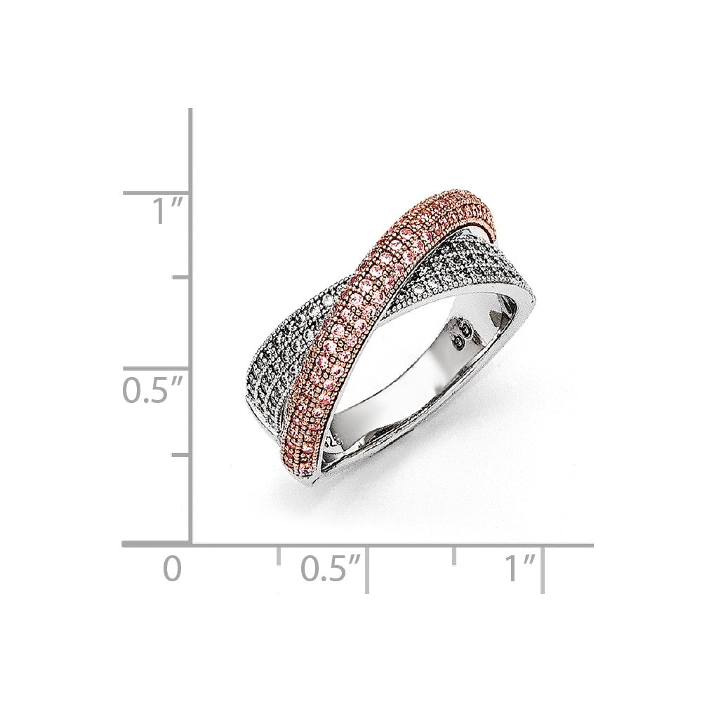 Sterling Silver Rose Gold-plated CZ Brilliant Embers Polished Ring