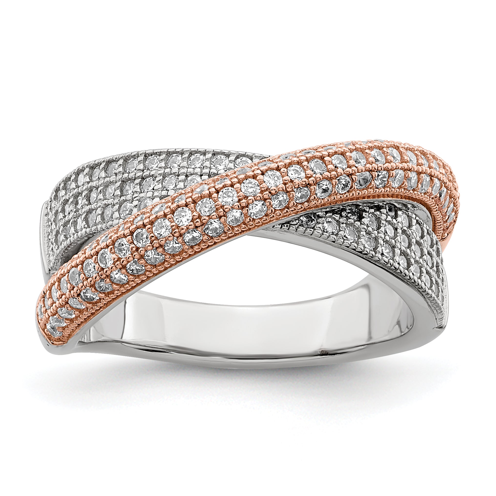 Brilliant Embers Sterling Silver Rose Gold-plated Rhodium-plated 162 Stone Micro Pav‚ CZ Polished Ring Main image