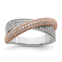 Brilliant Embers Sterling Silver Rose Gold-plated Rhodium-plated 162 Stone Micro Pav‚ CZ Polished Ring