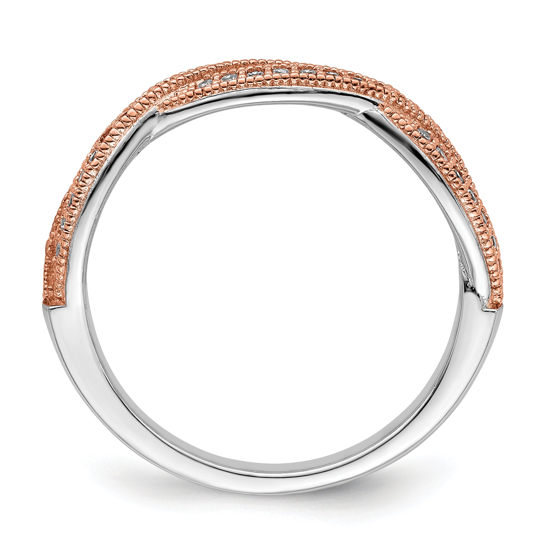 Brilliant Embers Sterling Silver Rose Gold-plated Rhodium-plated 48 Stone Criss Cross Micro Pav‚ CZ Polished Ring