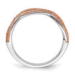 Brilliant Embers Sterling Silver Rose Gold-plated Rhodium-plated 48 Stone Criss Cross Micro Pav‚ CZ Polished Ring