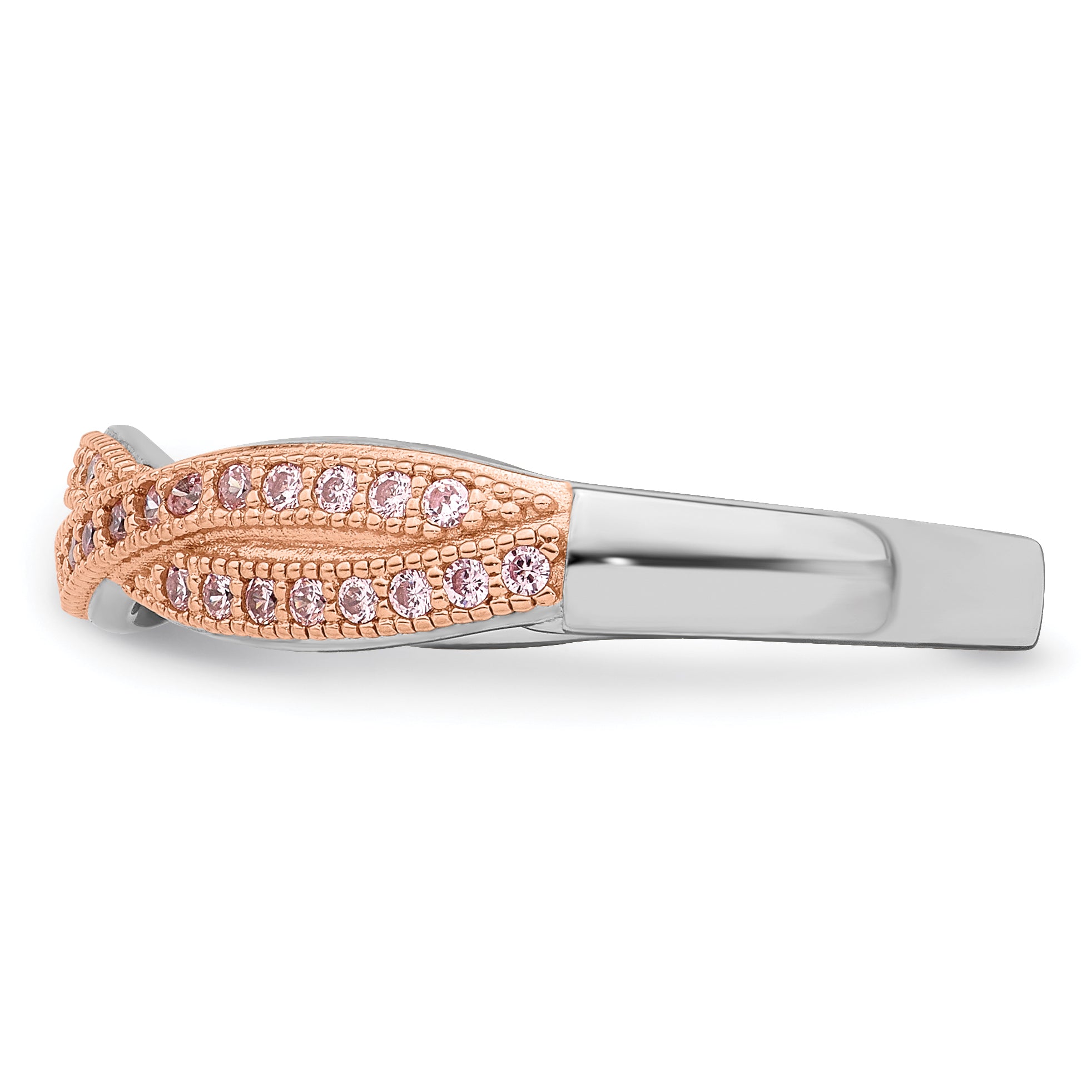 Brilliant Embers Sterling Silver Rose Gold-plated Rhodium-plated 48 Stone Criss Cross Micro Pav‚ CZ Polished Ring