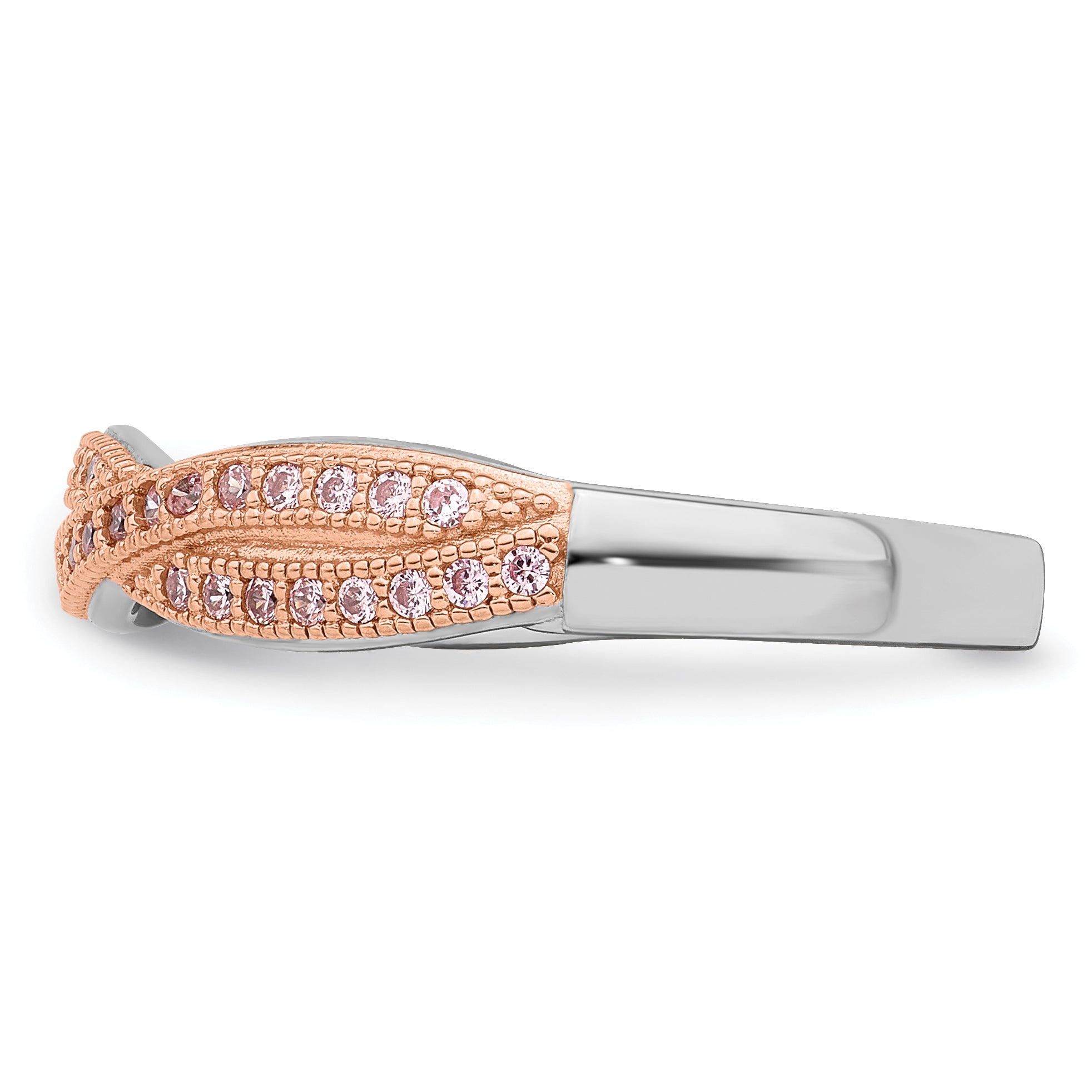 Brilliant Embers Sterling Silver Rose Gold-plated Rhodium-plated 48 Stone Criss Cross Micro PavÃƒÂ¢Ã‚â‚¬Ã‚Å¡ CZ Polished Ring