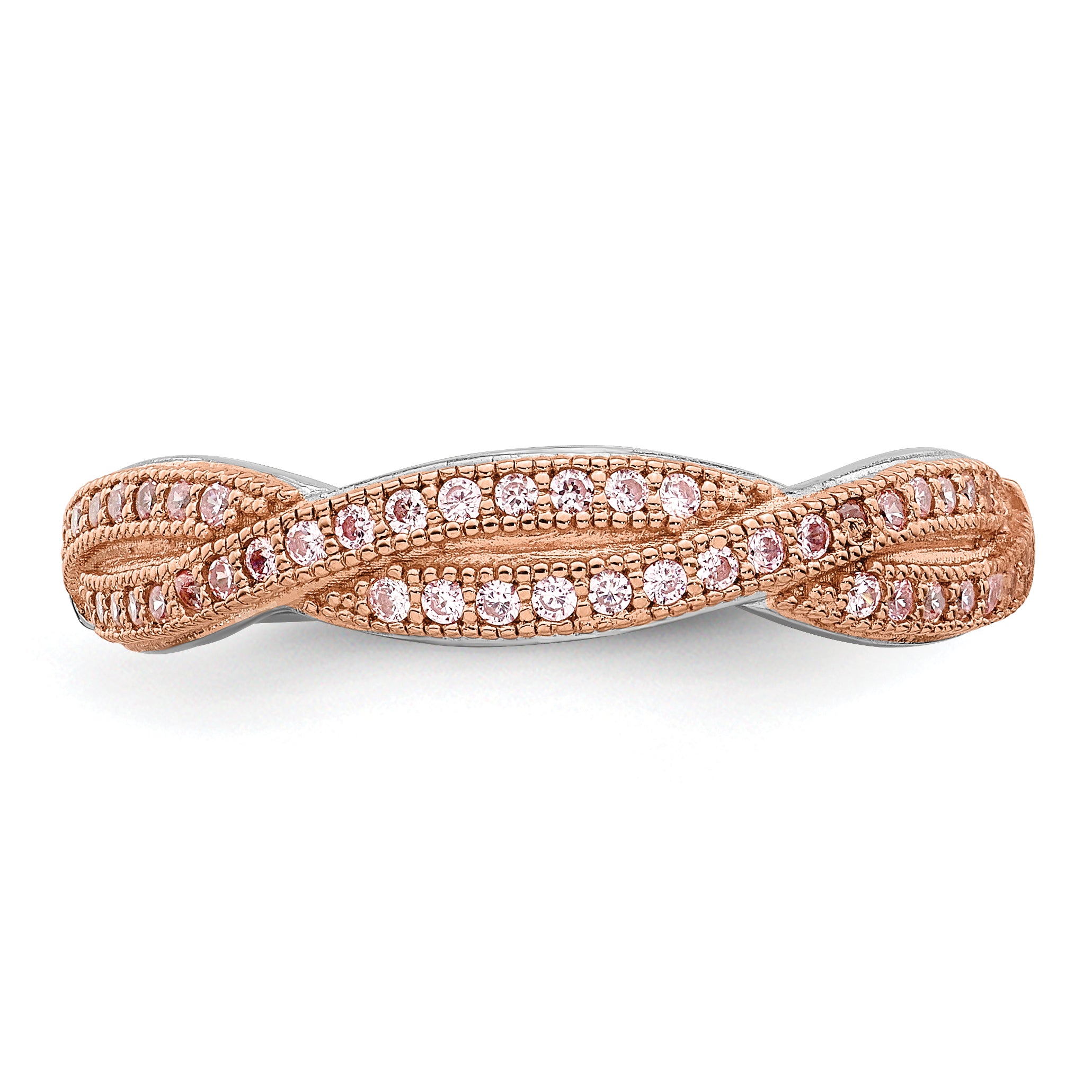 Brilliant Embers Sterling Silver Rose Gold-plated Rhodium-plated 48 Stone Criss Cross Micro Pav‚ CZ Polished Ring