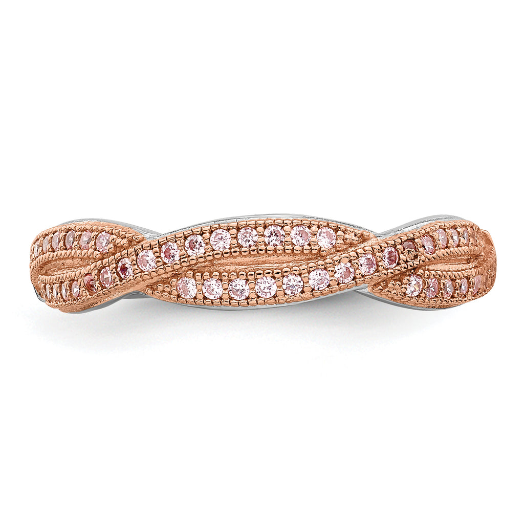 Brilliant Embers Sterling Silver Rose Gold-plated Rhodium-plated 48 Stone Criss Cross Micro PavÃƒÂ¢Ã‚â‚¬Ã‚Å¡ CZ Polished Ring