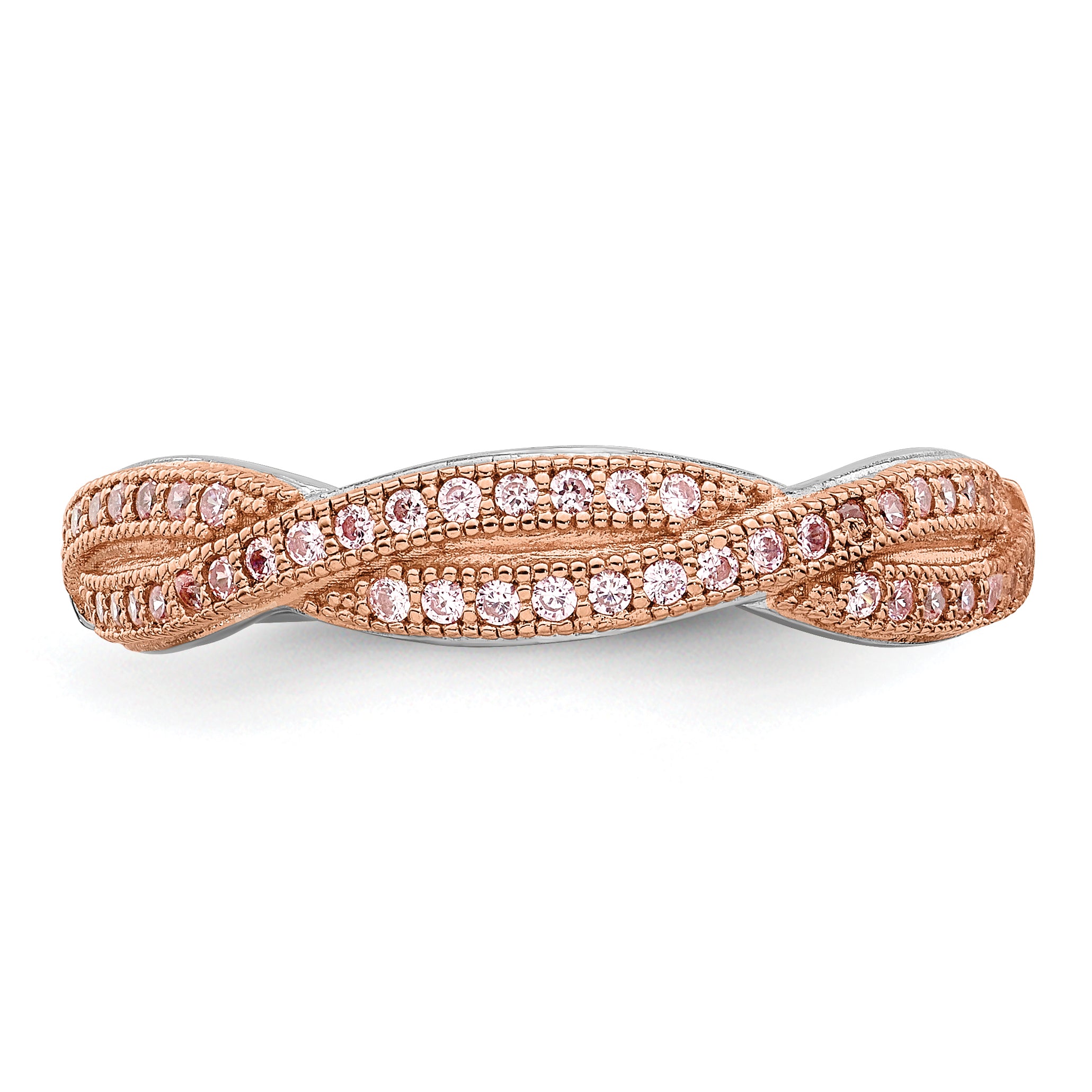 Brilliant Embers Sterling Silver Rose Gold-plated Rhodium-plated 48 Stone Criss Cross Micro PavÃƒÂ¢Ã‚â‚¬Ã‚Å¡ CZ Polished Ring