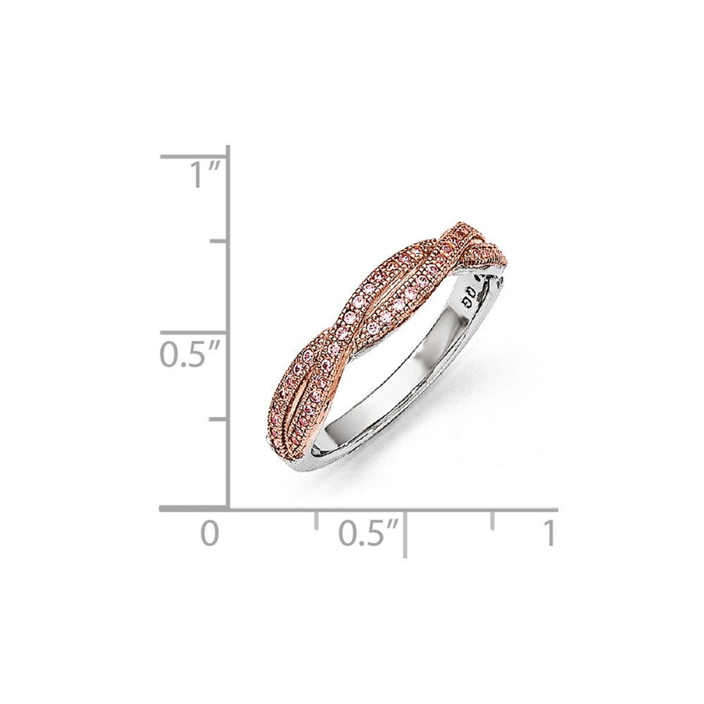 Sterling Silver Rose Gold-plated CZ Brilliant Embers Polished Ring