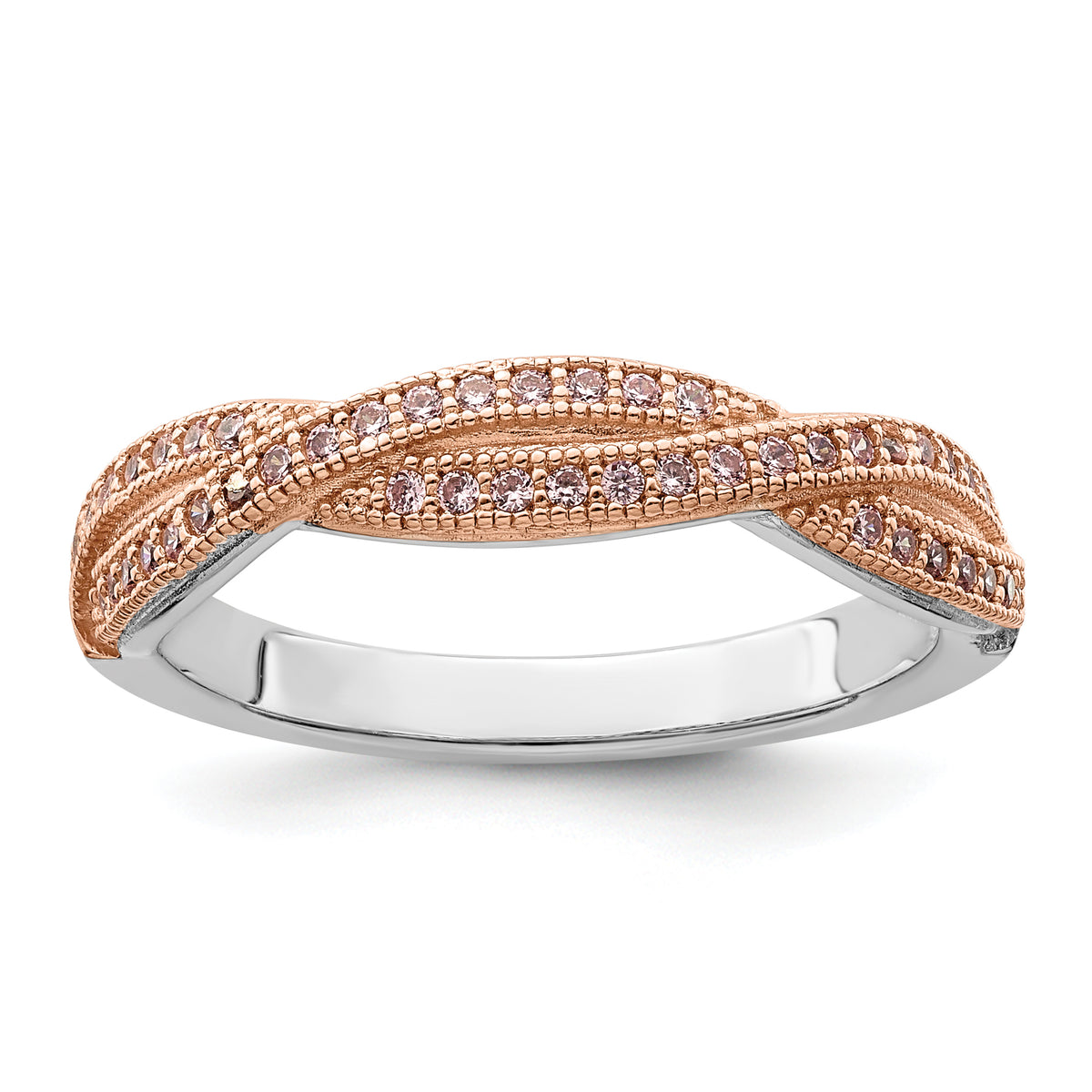 Brilliant Embers Sterling Silver Rose Gold-plated Rhodium-plated 48 Stone Criss Cross Micro Pav‚ CZ Polished Ring