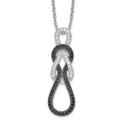 Brilliant Embers Sterling Silver Rhodium-plated 68 Stone Micro Pav‚ Black and White CZ Polished 18 inch Necklace with 2 Inch Extender