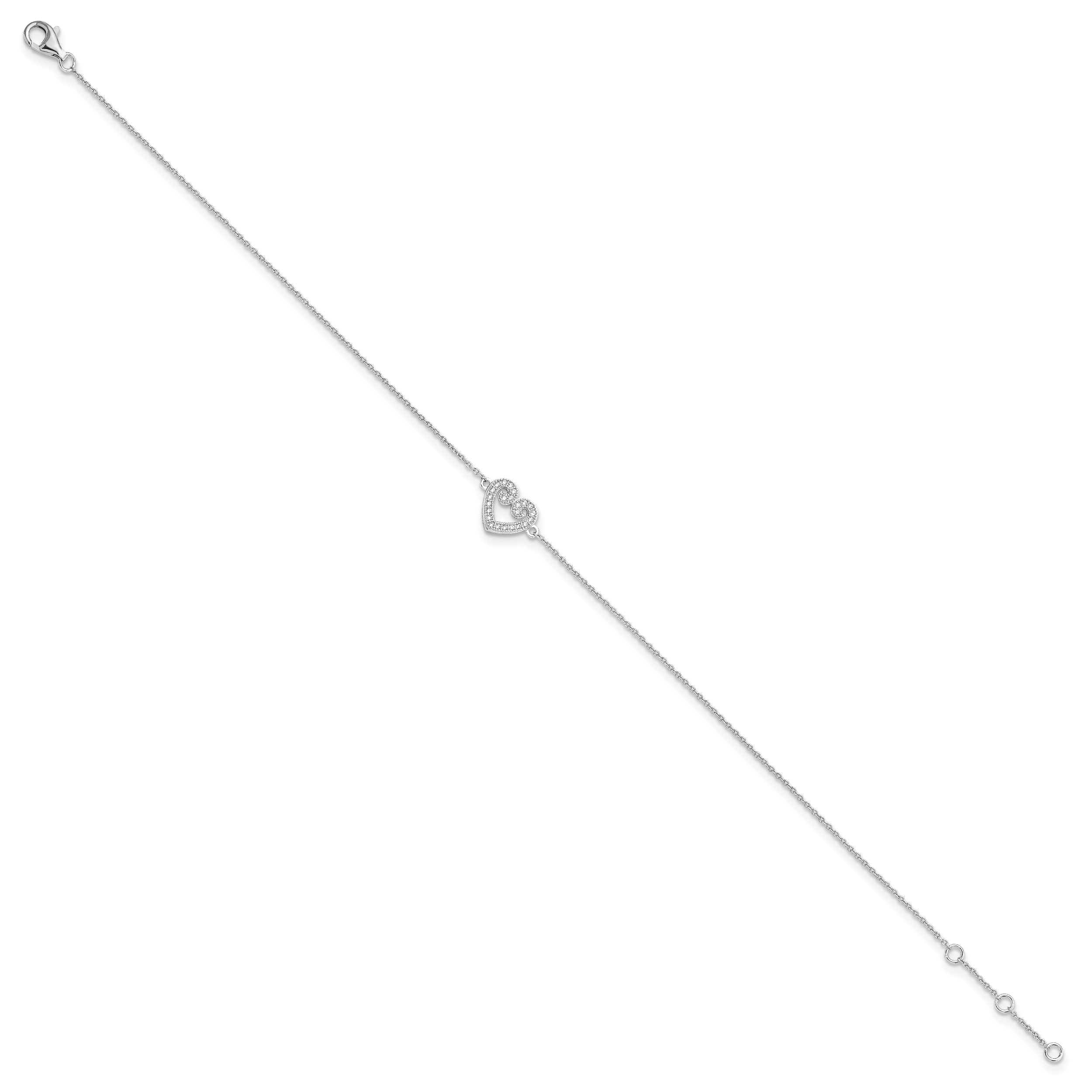 Brilliant Embers Sterling Silver Rhodium-plated 23 Stone 9 inch Micro PavÃƒÆ’Ã†â€™Ãƒâ€šÃ‚Â¢ÃƒÆ’Ã‚Â¢Ãƒâ€šÃ¢â‚¬Å¡Ãƒâ€šÃ‚Â¬ÃƒÆ’Ã¢â‚¬Â¦Ãƒâ€šÃ‚Â¡ CZ Heart Anklet with 1 Inch Extender Secondary image