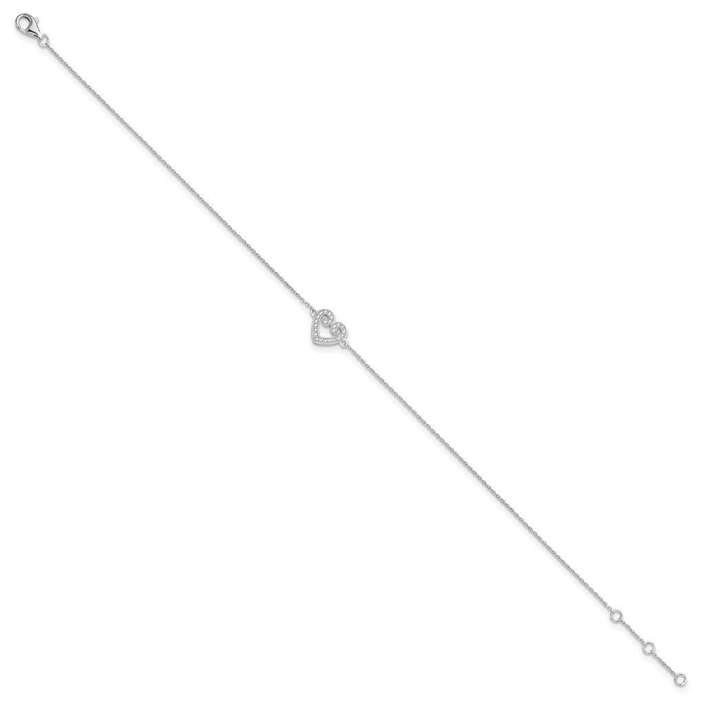 Brilliant Embers Sterling Silver Rhodium-plated 23 Stone 9 inch Micro PavÃƒÆ’Ã†â€™Ãƒâ€šÃ‚Â¢ÃƒÆ’Ã‚Â¢Ãƒâ€šÃ¢â‚¬Å¡Ãƒâ€šÃ‚Â¬ÃƒÆ’Ã¢â‚¬Â¦Ãƒâ€šÃ‚Â¡ CZ Heart Anklet with 1 Inch Extender