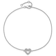 Brilliant Embers Sterling Silver Rhodium-plated 23 Stone 9 inch Micro PavÃƒÂ¢Ã¢Â‚Â¬Ã…Â¡ CZ Heart Anklet with 1 Inch Extender