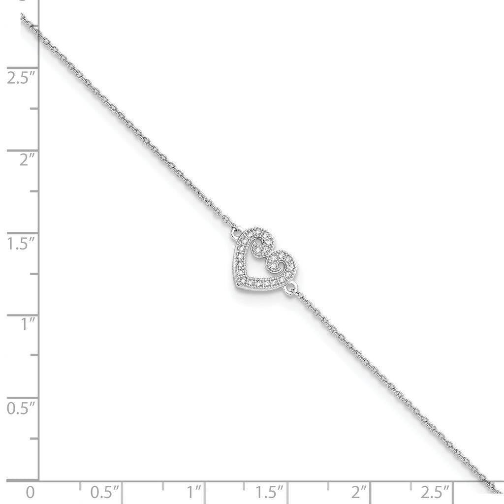Brilliant Embers Sterling Silver Rhodium-plated 23 Stone 9 inch Micro PavÃƒÆ’Ã†â€™Ãƒâ€šÃ‚Â¢ÃƒÆ’Ã‚Â¢Ãƒâ€šÃ¢â‚¬Å¡Ãƒâ€šÃ‚Â¬ÃƒÆ’Ã¢â‚¬Â¦Ãƒâ€šÃ‚Â¡ CZ Heart Anklet with 1 Inch Extender