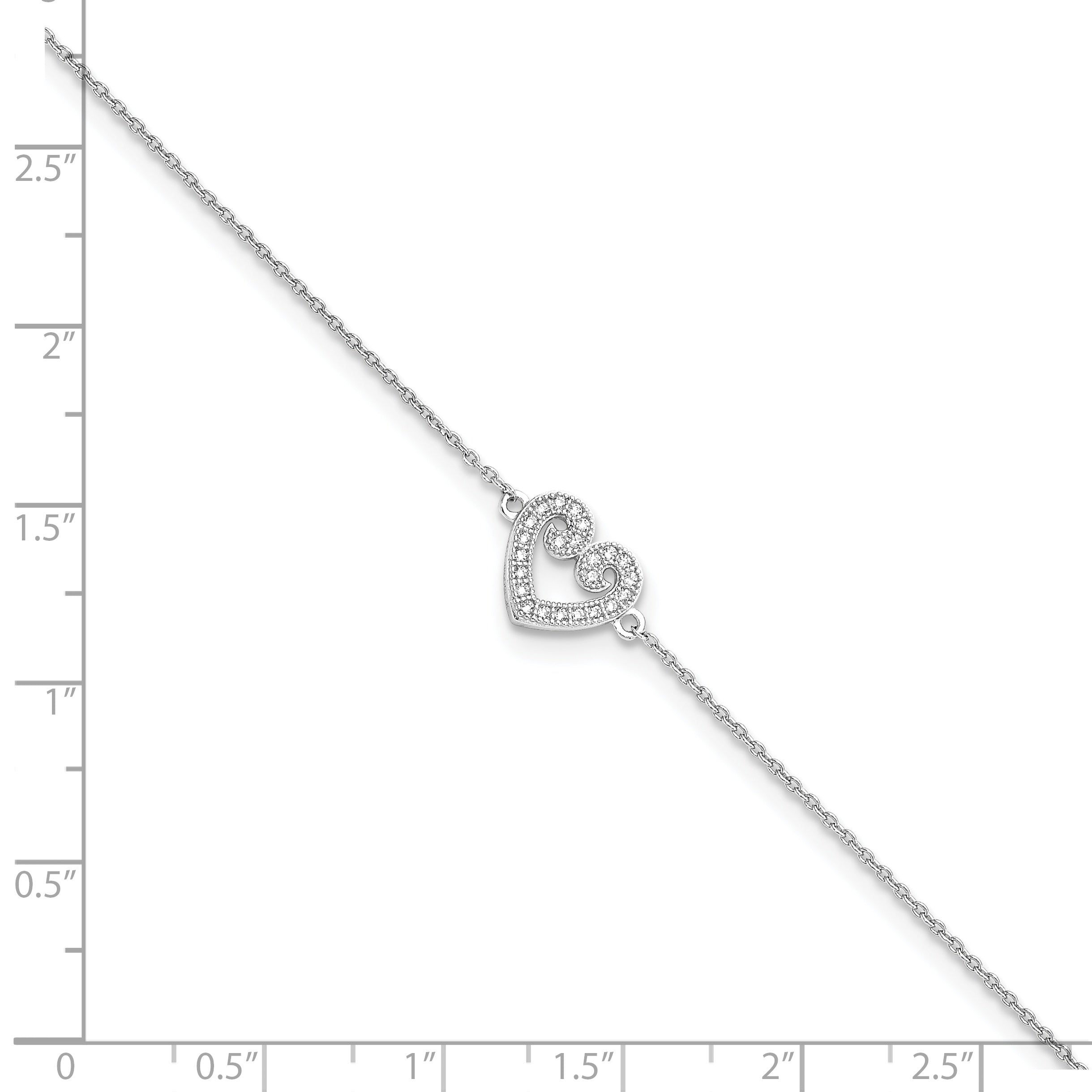 Brilliant Embers Sterling Silver Rhodium-plated 23 Stone 9 inch Micro PavÃƒÆ’Ã†â€™Ãƒâ€šÃ‚Â¢ÃƒÆ’Ã‚Â¢Ãƒâ€šÃ¢â‚¬Å¡Ãƒâ€šÃ‚Â¬ÃƒÆ’Ã¢â‚¬Â¦Ãƒâ€šÃ‚Â¡ CZ Heart Anklet with 1 Inch Extender