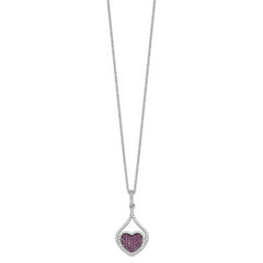 Brilliant Embers Sterling Silver Heart Necklace with Red and White CZ