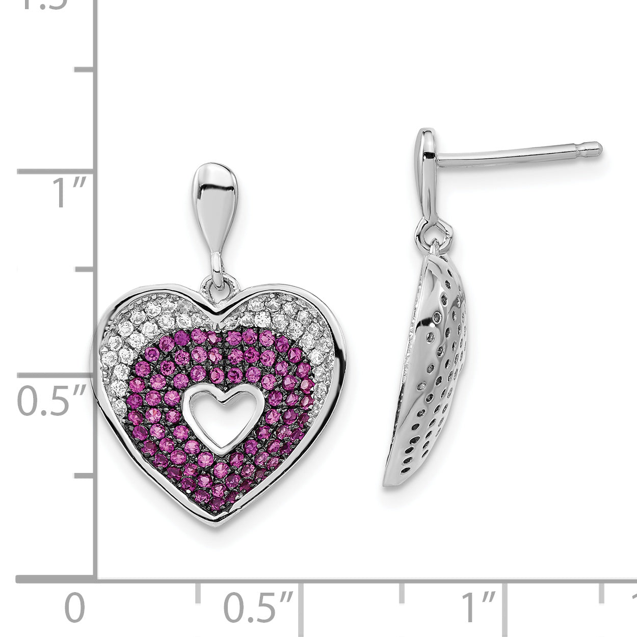 Sterling Silver CZ Heart Dangle Earrings with Polished Rhodium Finish