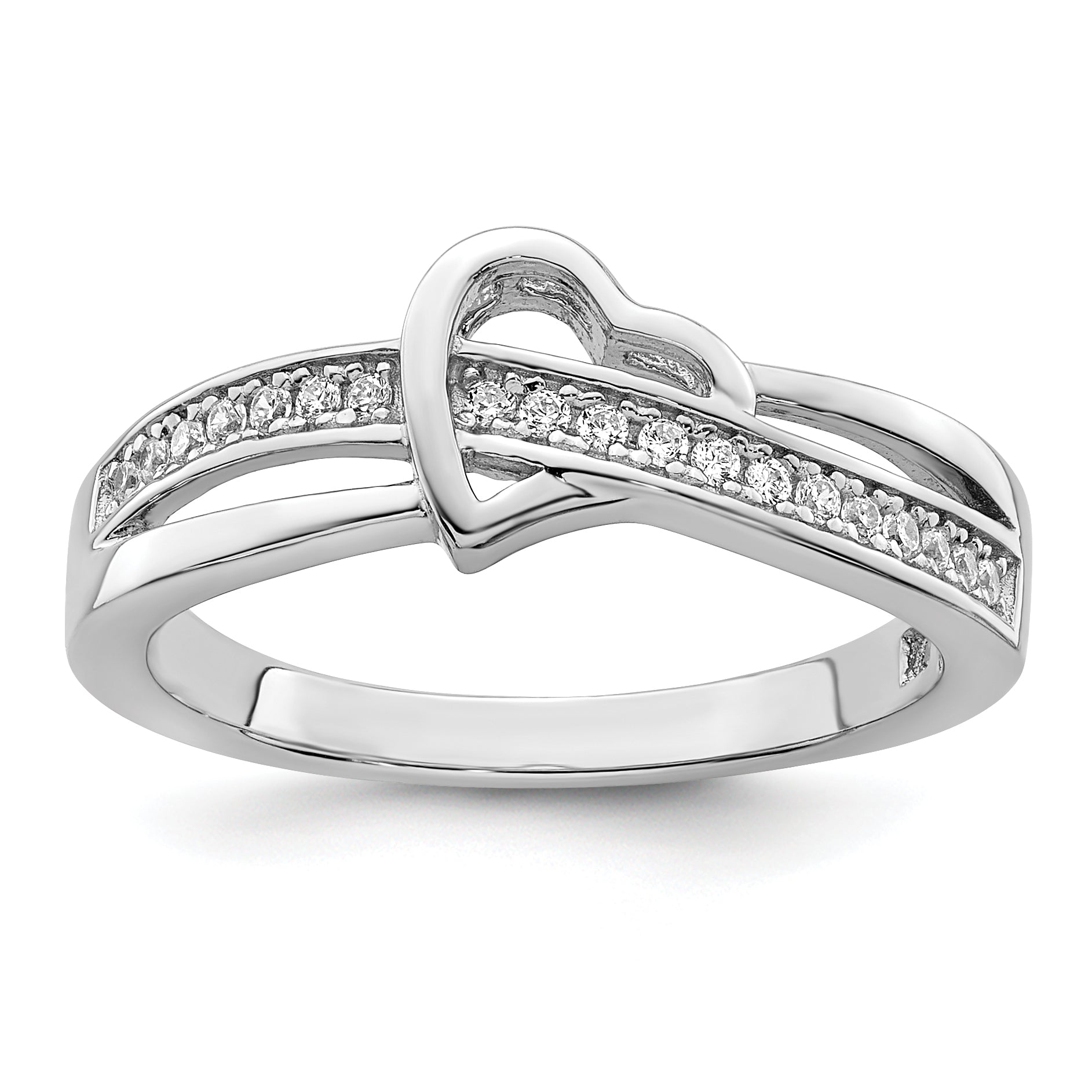 Brilliant Embers Sterling Silver Rhodium-plated 20 Stone Micro Pav‚ CZ Heart Ring Main image