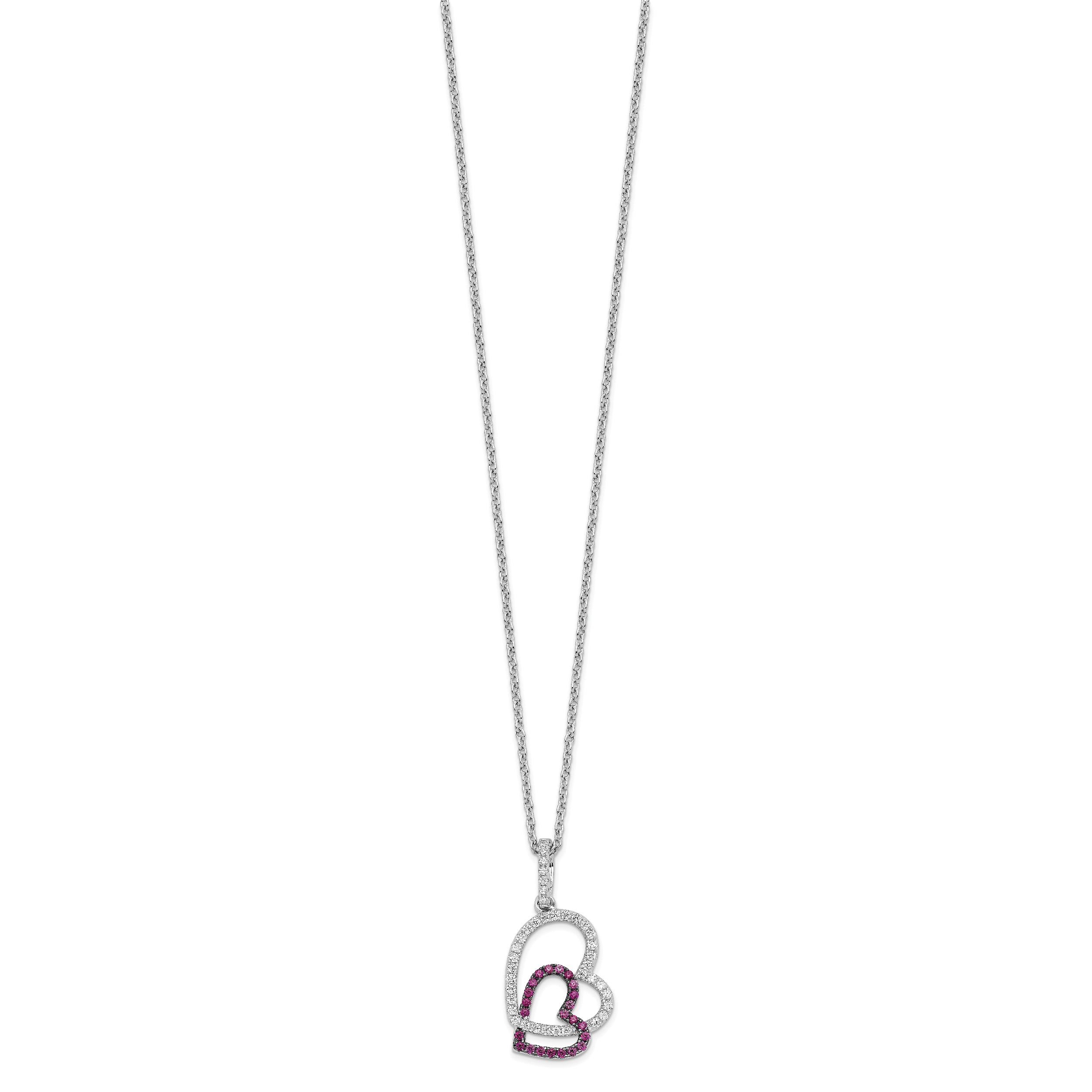 Brilliant Embers 925 Silver CZ Heart Necklace with Red Accents