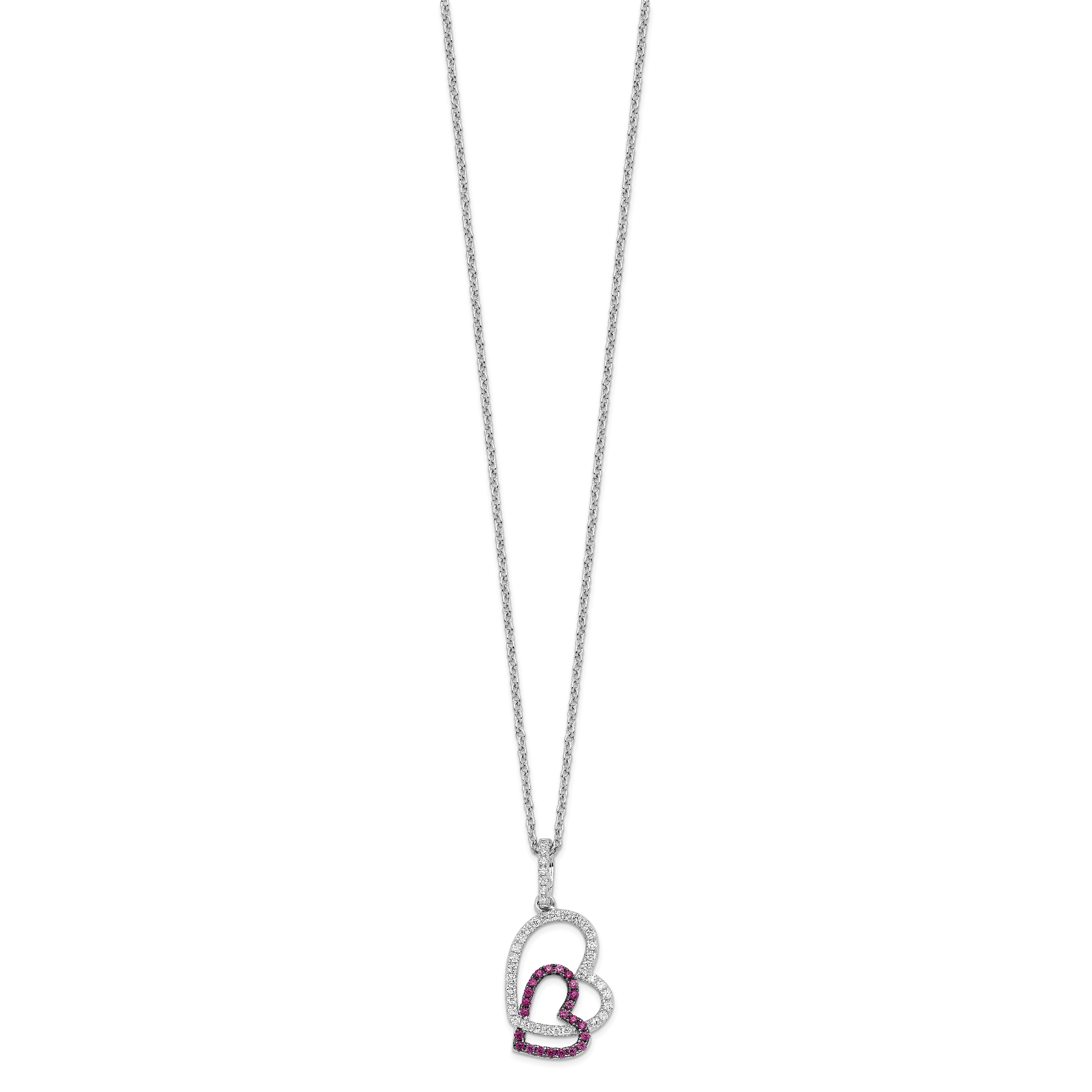 Brilliant Embers 925 Silver CZ Heart Necklace with Red Accents Secondary image
