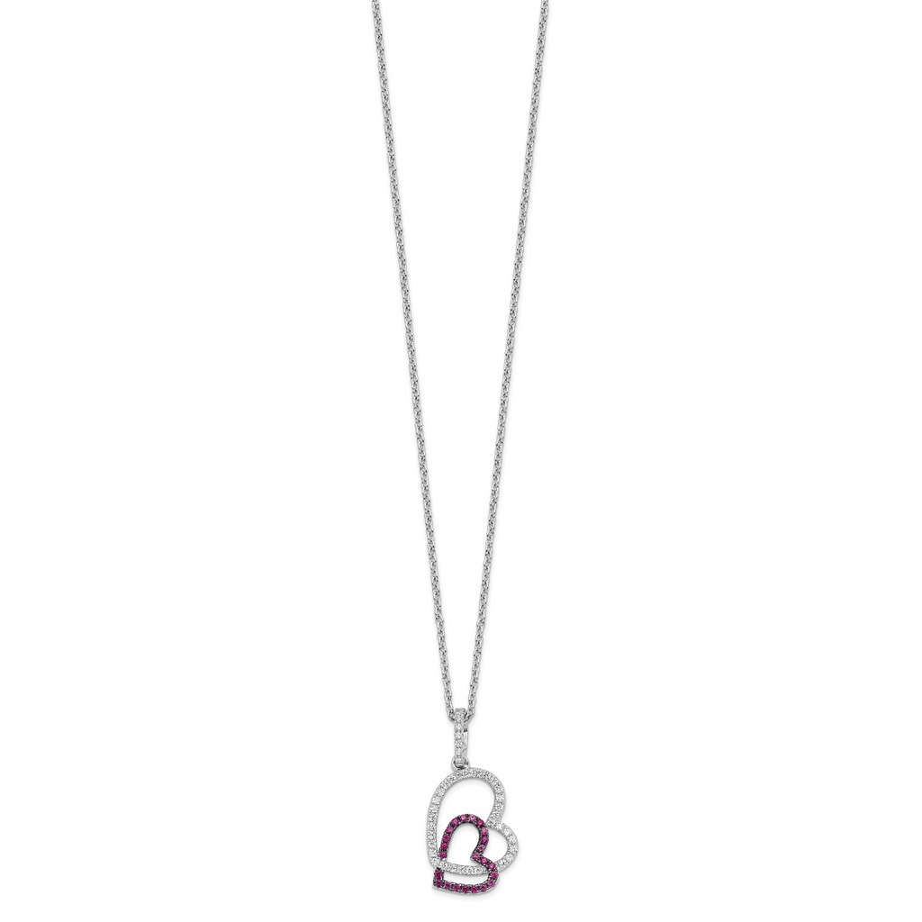 Brilliant Embers 925 Silver CZ Heart Necklace with Red Accents