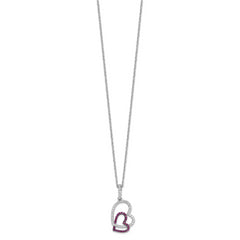 Brilliant Embers 925 Silver CZ Heart Necklace with Red Accents