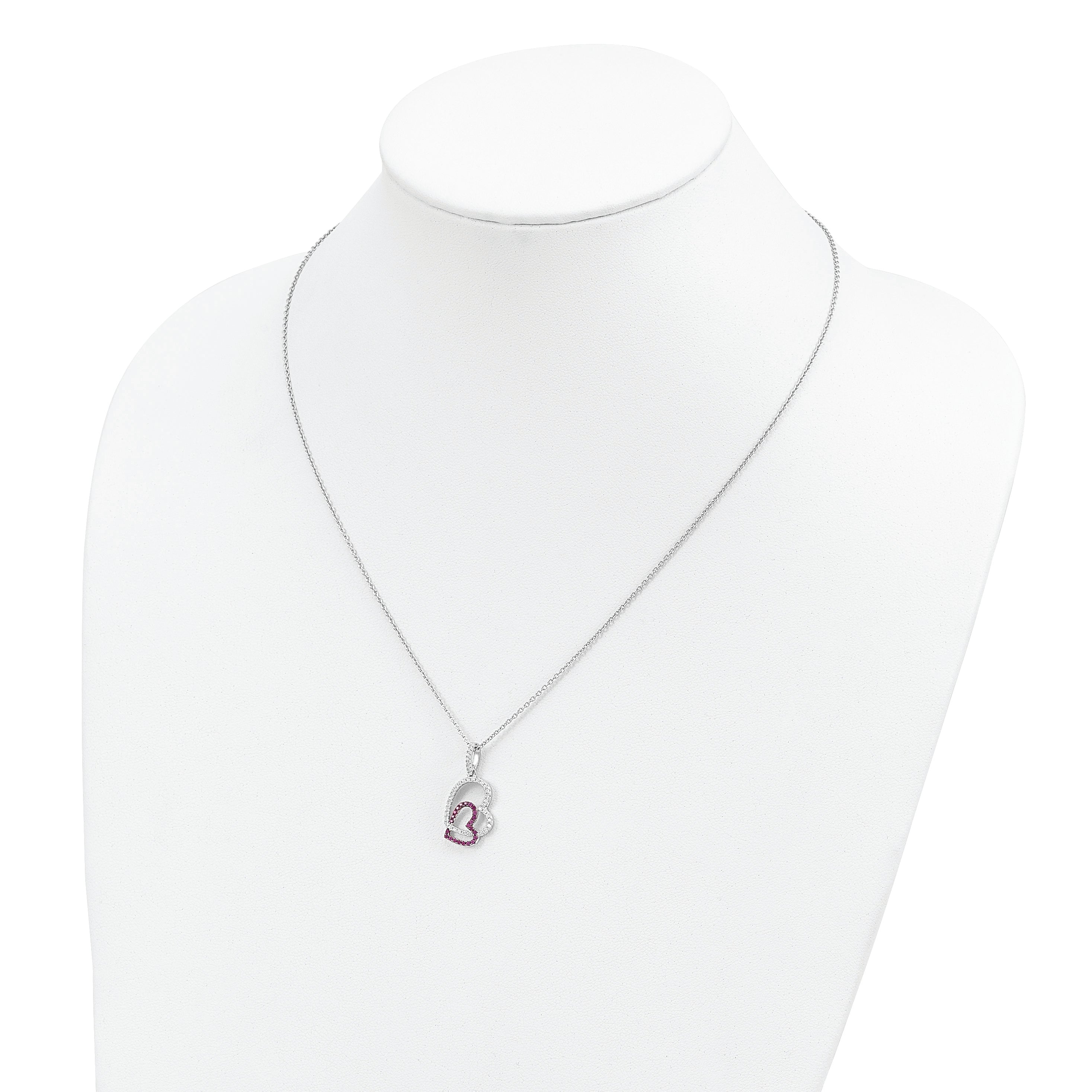 Brilliant Embers 925 Silver CZ Heart Necklace with Red Accents