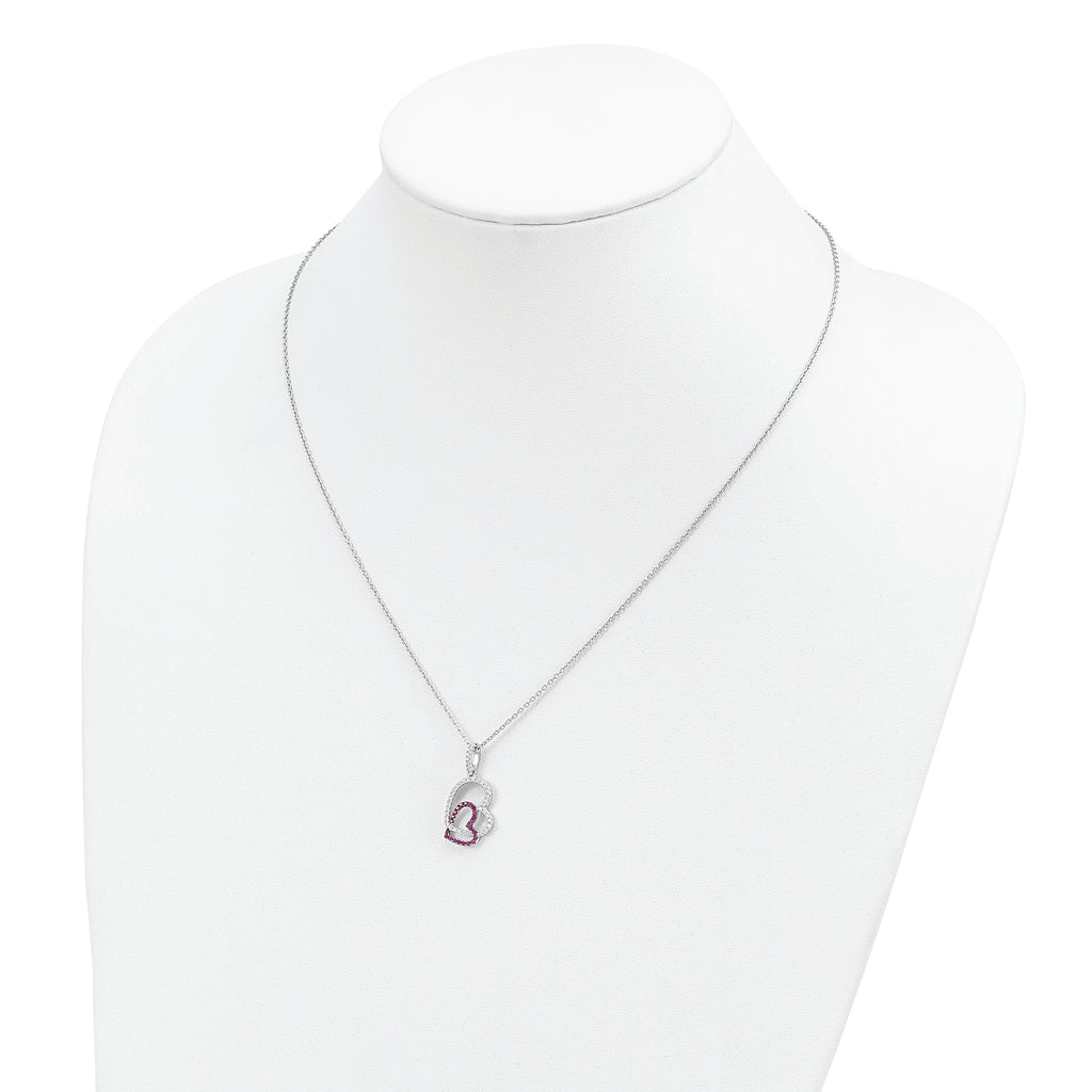 Brilliant Embers 925 Silver CZ Heart Necklace with Red Accents