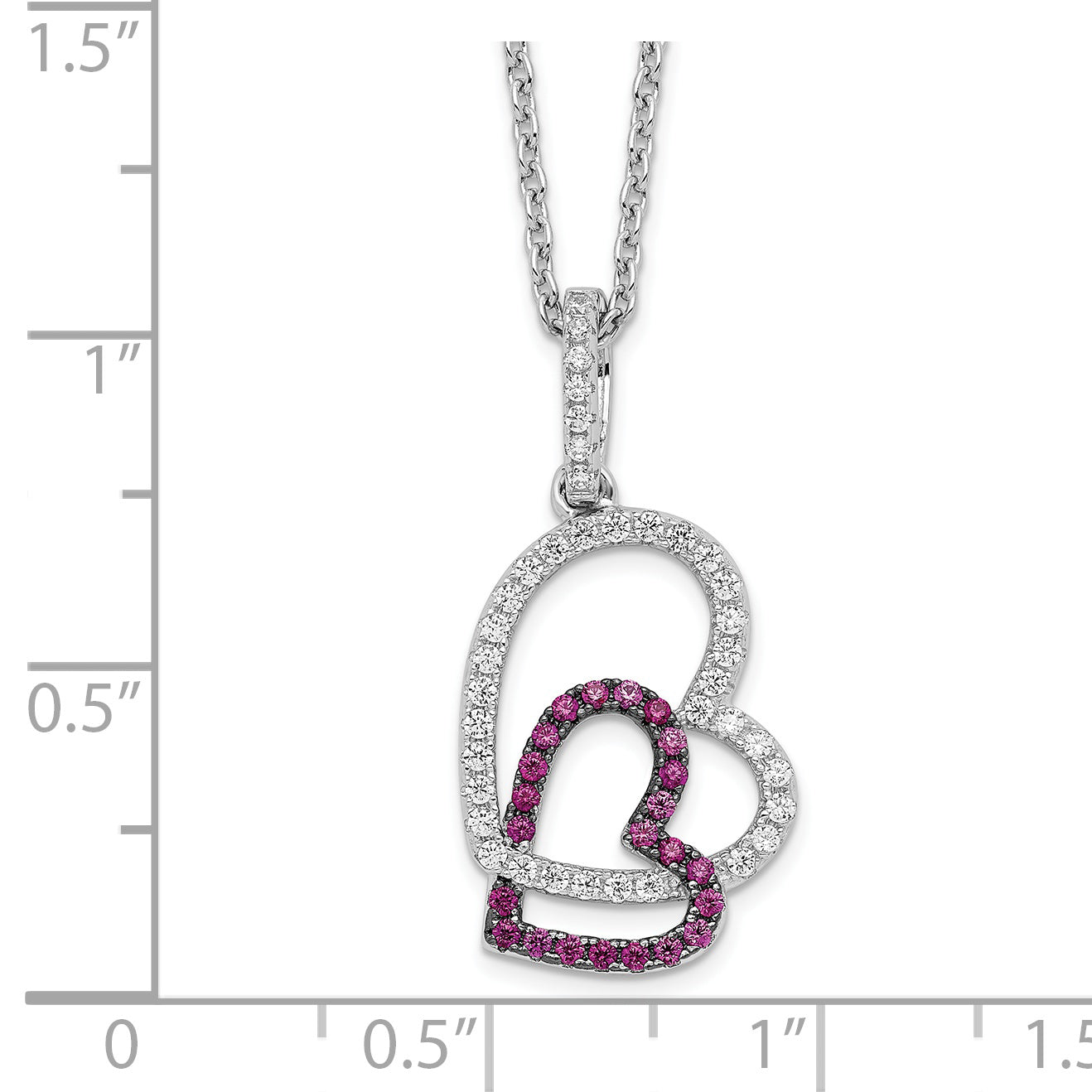 Brilliant Embers 925 Silver CZ Heart Necklace with Red Accents