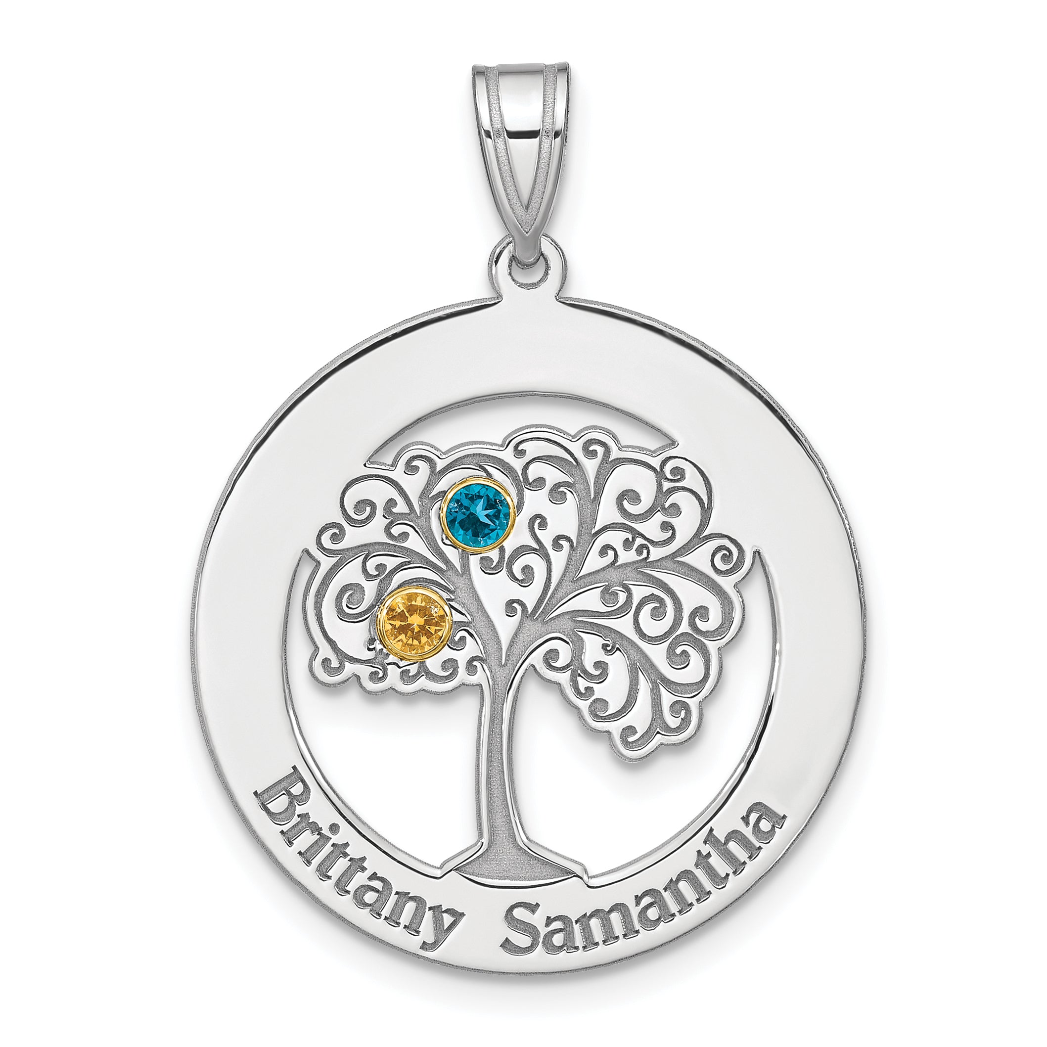 Sterling Silver/Rhod-plated 2 Birthstone with 14k Bezel Pendant Main image