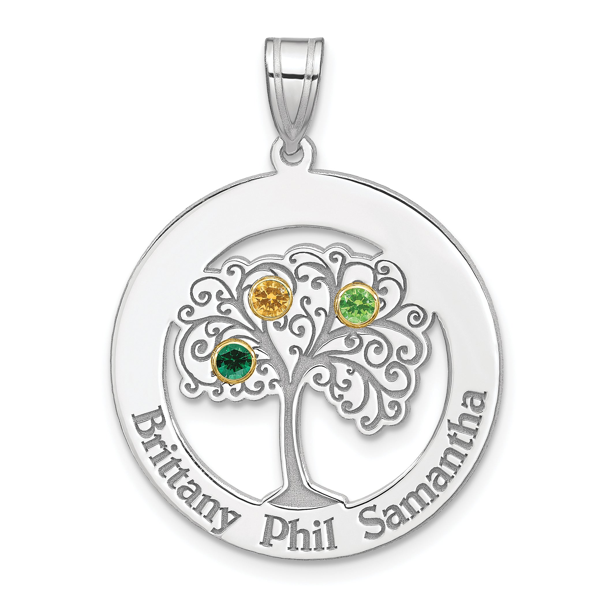 Sterling Silver/Rhod-plated 3 Birthstone with 14k Bezel Family Pendant Main image