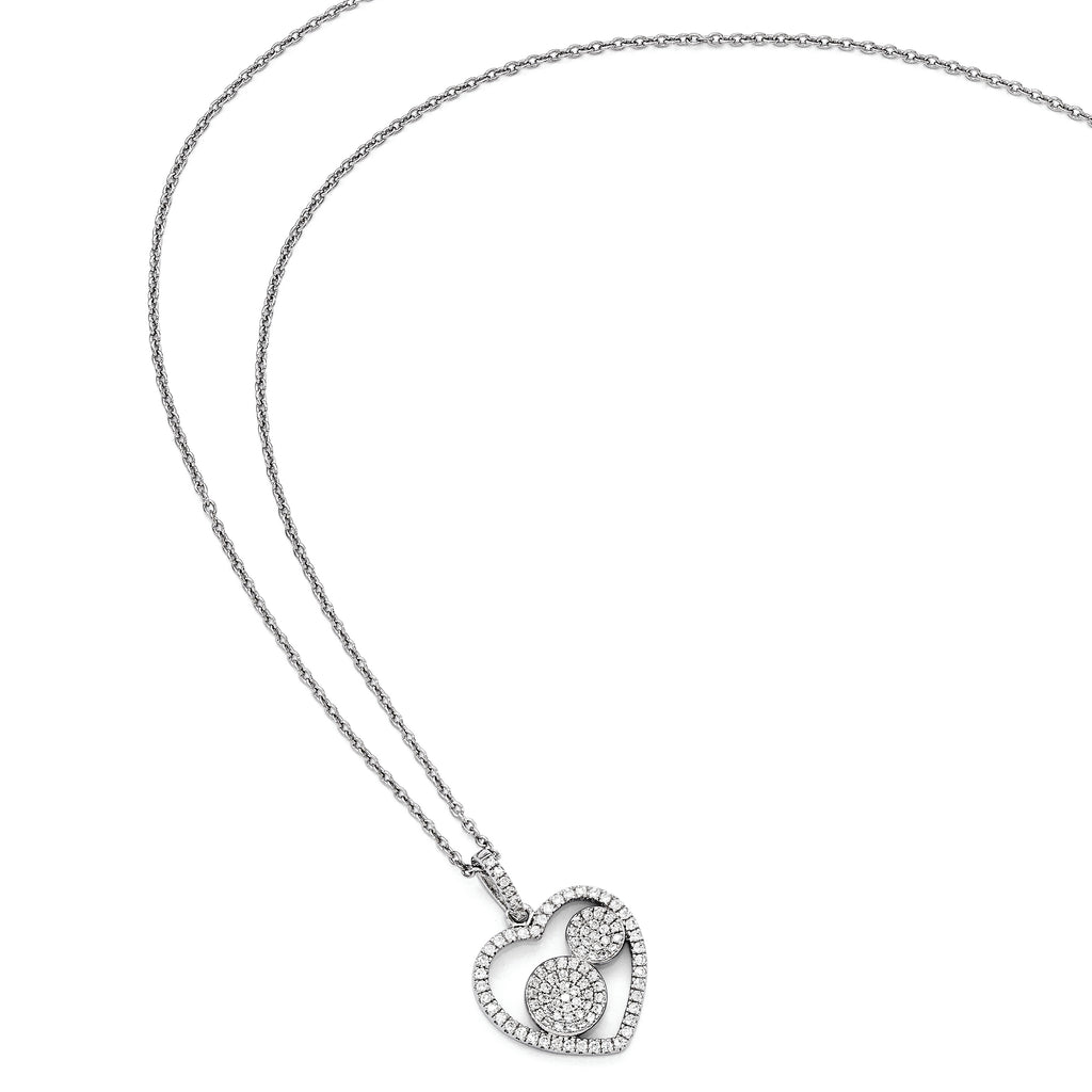 Sterling Silver CZ Heart Necklace with Polished Finish and Rhodium Plating