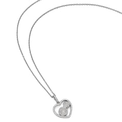 Sterling Silver CZ Heart Necklace with Polished Finish and Rhodium Plating