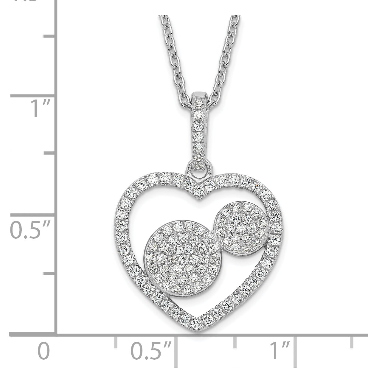 Sterling Silver CZ Heart Necklace with Polished Finish and Rhodium Plating