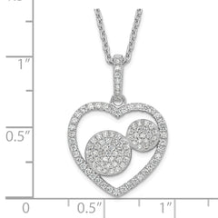Sterling Silver CZ Heart Necklace with Polished Finish and Rhodium Plating