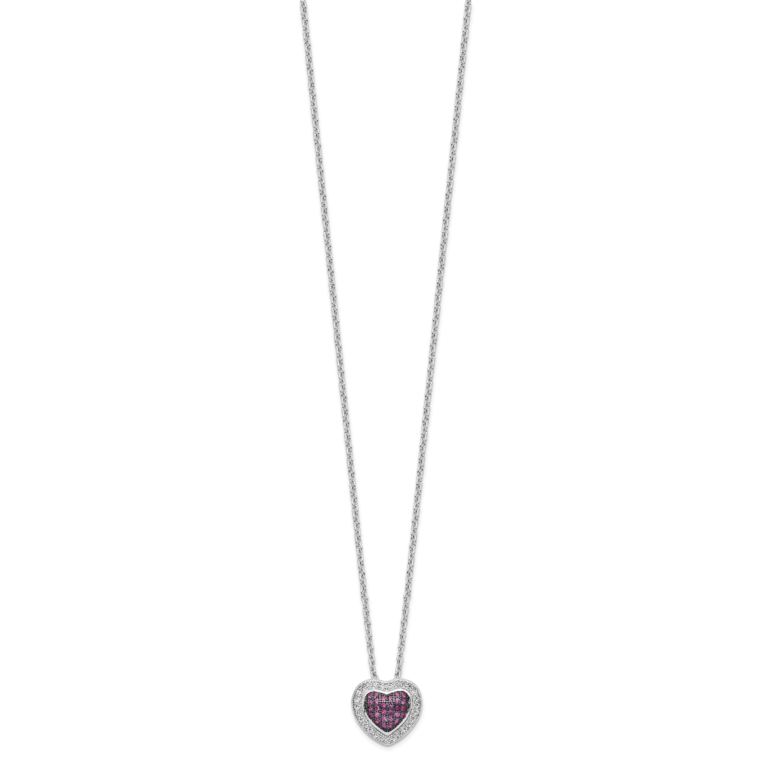 Brilliant Embers Sterling Silver Rhodium-plated 112 Stone 18 inch with 2 inch extender Lobster Clasp Micro PavÃƒÂ¢Ã¢Â‚Â¬Ã…Â¡ Red and White CZ Heart Necklace with 2 Inch Extender