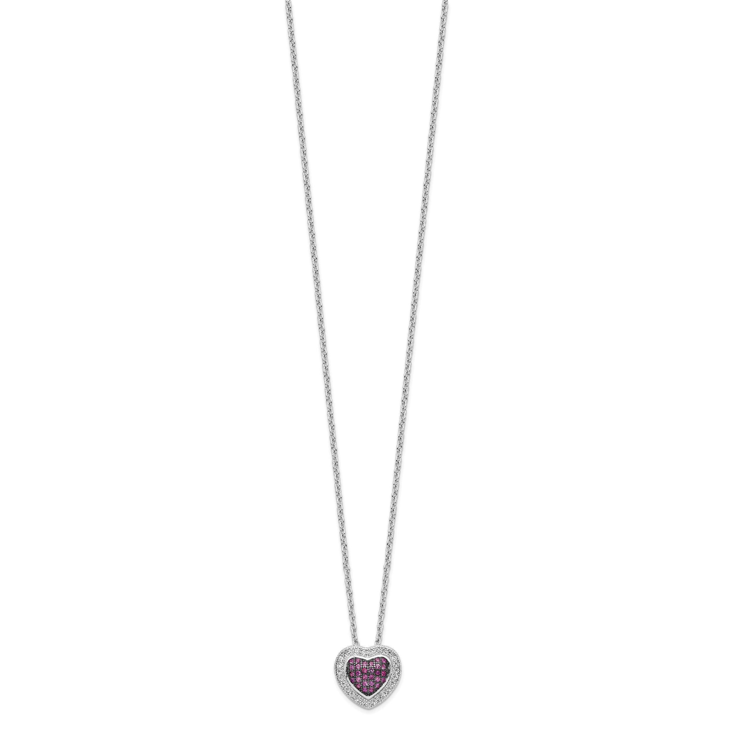 Brilliant Embers Sterling Silver Rhodium-plated 112 Stone 18 inch with 2 inch extender Lobster Clasp Micro PavÃƒÆ’Ã†â€™Ãƒâ€šÃ‚Â¢ÃƒÆ’Ã‚Â¢Ãƒâ€šÃ¢â‚¬Å¡Ãƒâ€šÃ‚Â¬ÃƒÆ’Ã¢â‚¬Â¦Ãƒâ€šÃ‚Â¡ Red and White CZ Heart Necklace with 2 Inch Extender Secondary image