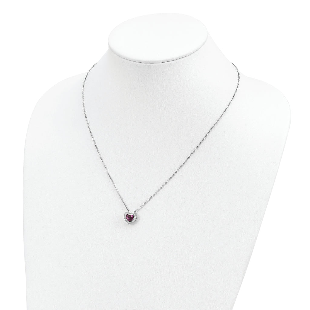 Brilliant Embers Sterling Silver Rhodium-plated 112 Stone 18 inch with 2 inch extender Lobster Clasp Micro PavÃƒÆ’Ã†â€™Ãƒâ€šÃ‚Â¢ÃƒÆ’Ã‚Â¢Ãƒâ€šÃ¢â‚¬Å¡Ãƒâ€šÃ‚Â¬ÃƒÆ’Ã¢â‚¬Â¦Ãƒâ€šÃ‚Â¡ Red and White CZ Heart Necklace with 2 Inch Extender