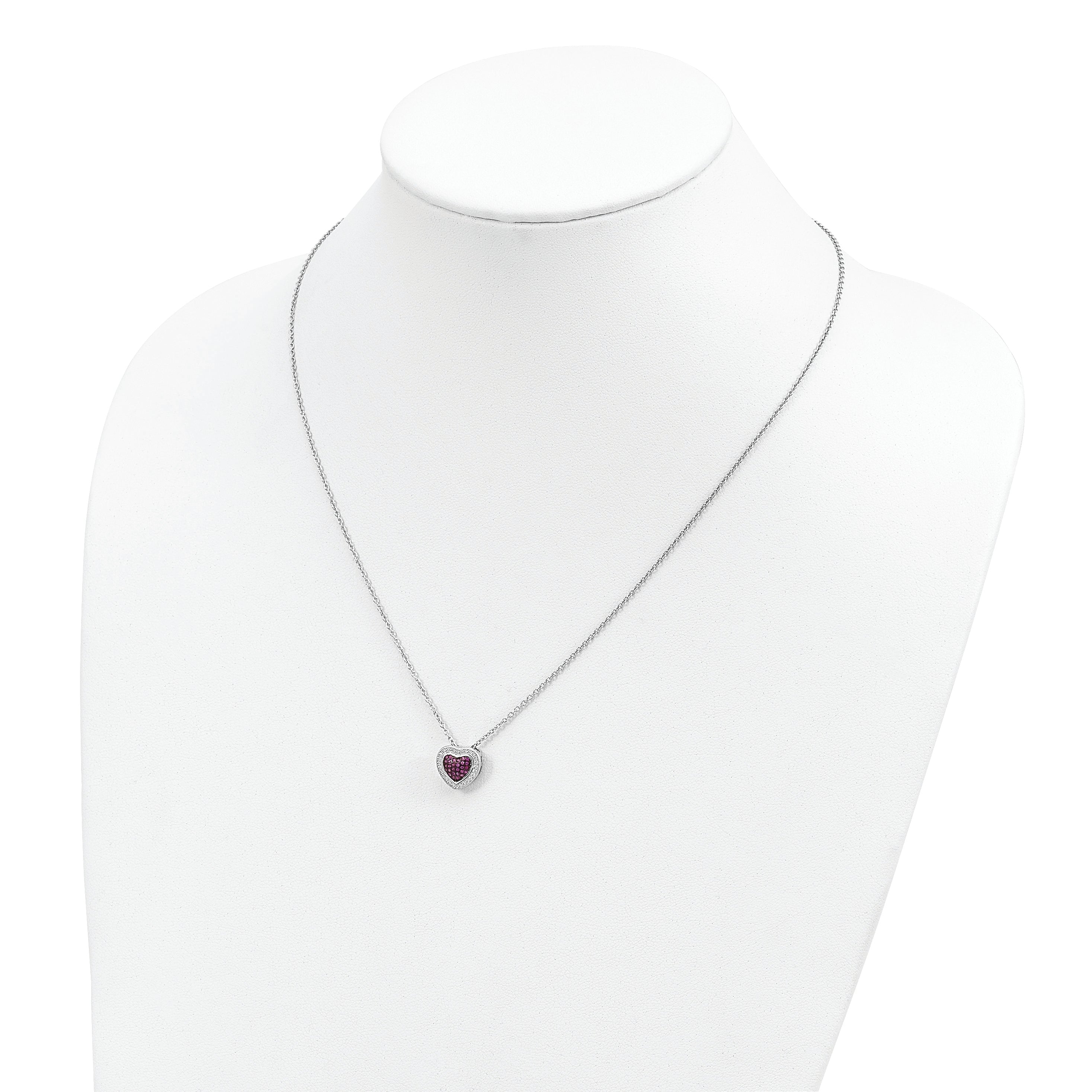 Brilliant Embers Sterling Silver Rhodium-plated 112 Stone 18 inch with 2 inch extender Lobster Clasp Micro PavÃƒÆ’Ã†â€™Ãƒâ€šÃ‚Â¢ÃƒÆ’Ã‚Â¢Ãƒâ€šÃ¢â‚¬Å¡Ãƒâ€šÃ‚Â¬ÃƒÆ’Ã¢â‚¬Â¦Ãƒâ€šÃ‚Â¡ Red and White CZ Heart Necklace with 2 Inch Extender