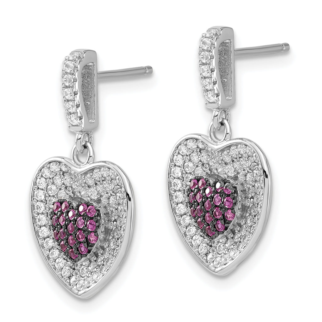 Sterling Silver Heart Dangle Earrings with Multicolor CZ Elegance