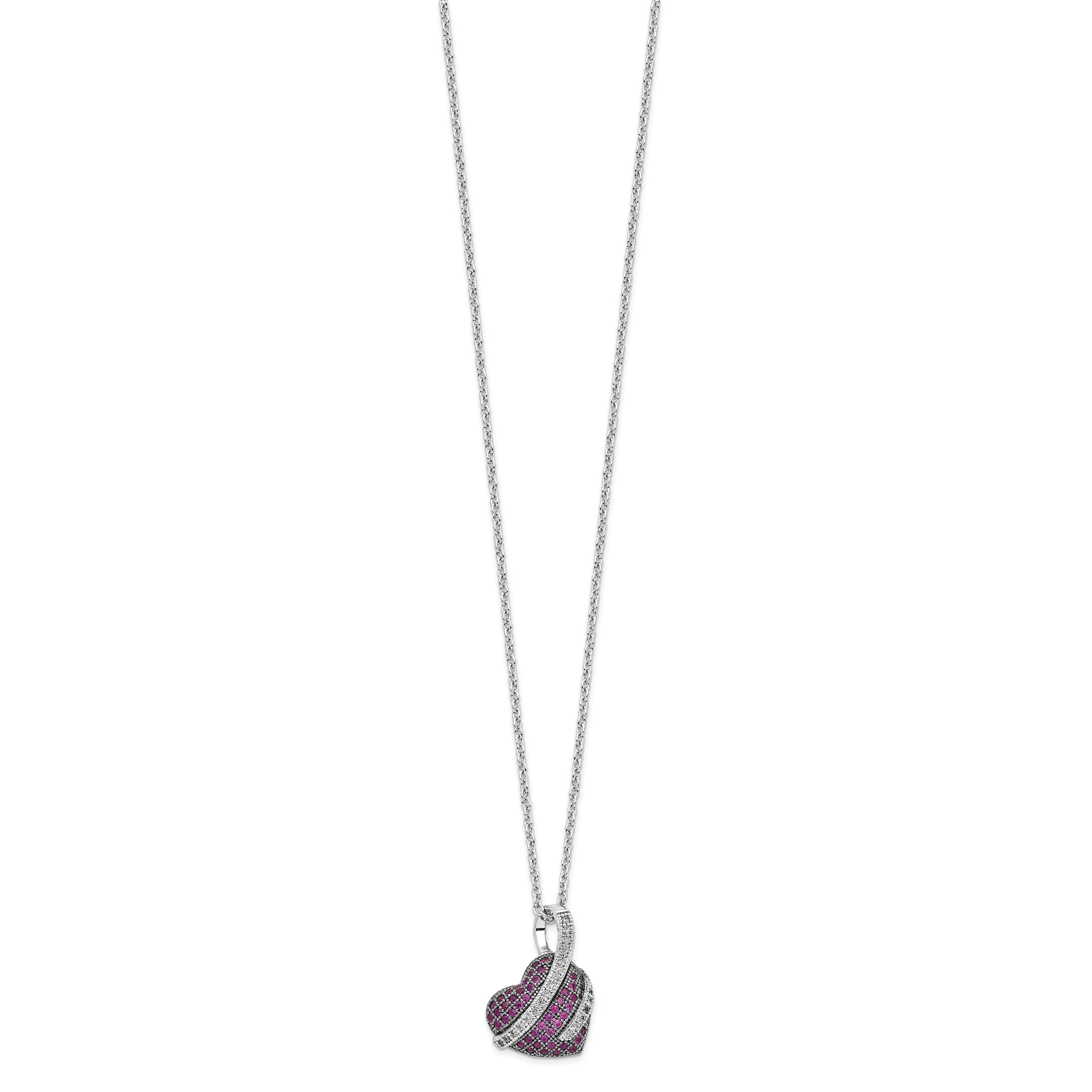Sterling Silver Heart Necklace with Pink and White CZ Stones