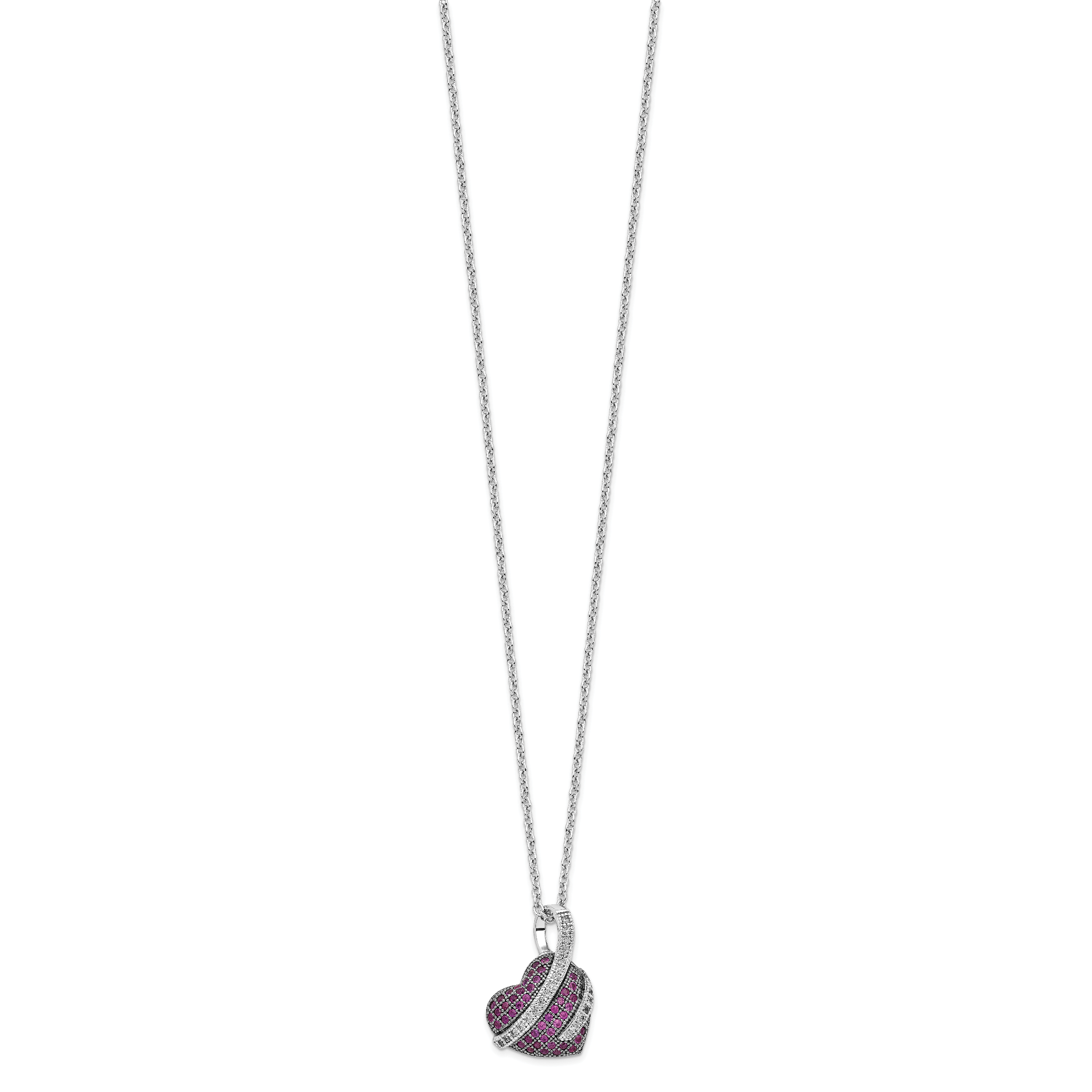Sterling Silver Heart Necklace with Pink and White CZ Stones Secondary image