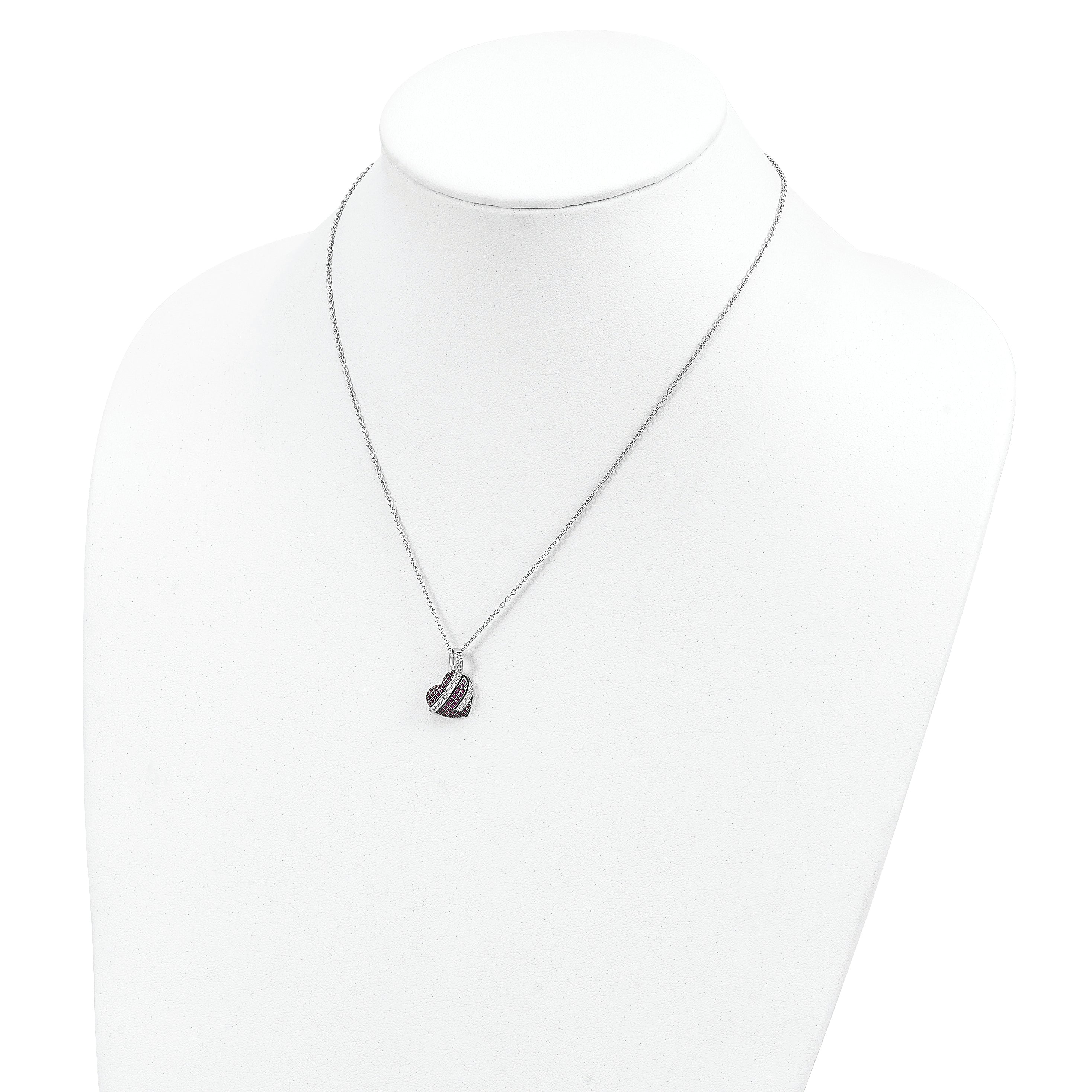 Sterling Silver Heart Necklace with Pink and White CZ Stones