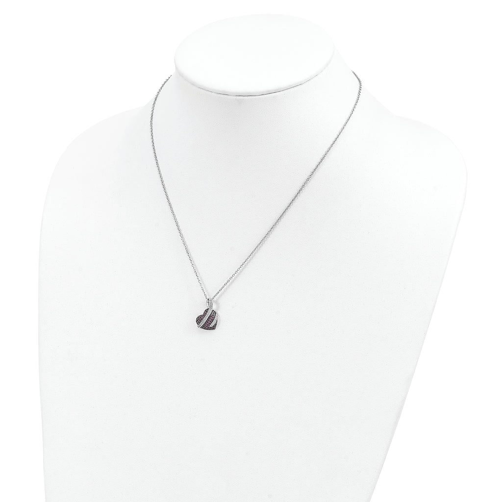 Sterling Silver Heart Necklace with Pink and White CZ Stones