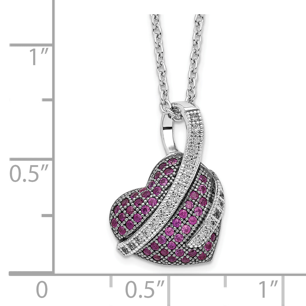 Sterling Silver Heart Necklace with Pink and White CZ Stones