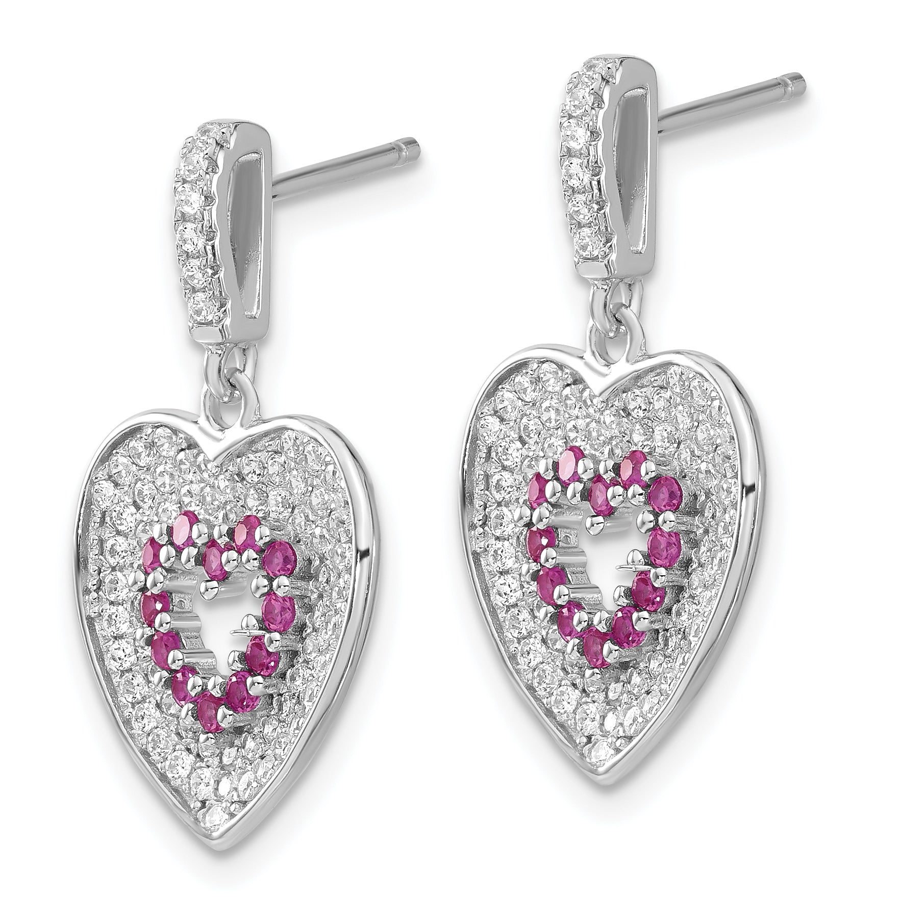 Sophia Jewelers Sterling Silver CZ Heart Dangle Earrings Elegant Women's Jewelry Secondary image