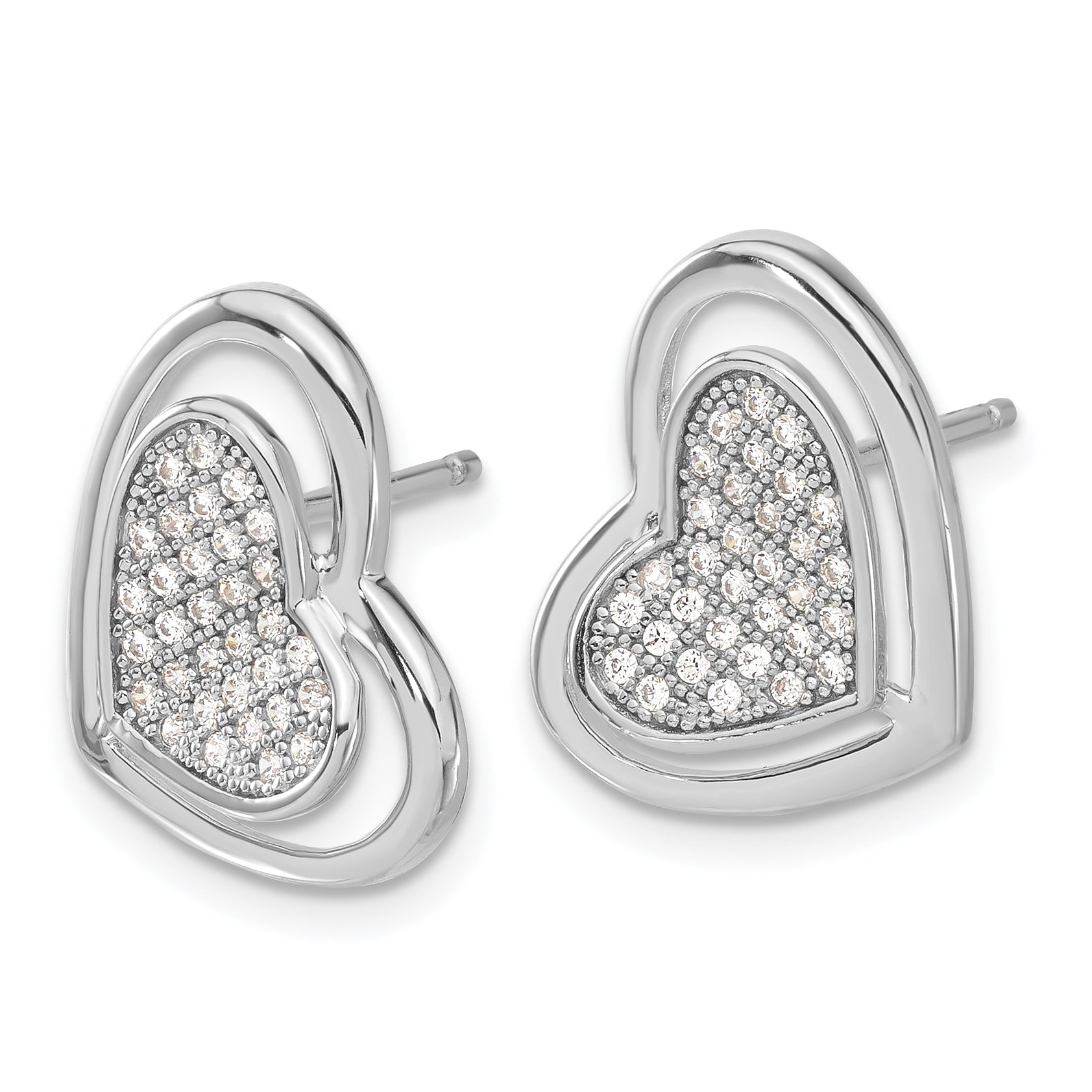 Sterling Silver 925 Polished CZ Heart Post Earrings Elegant Cluster Design Secondary image