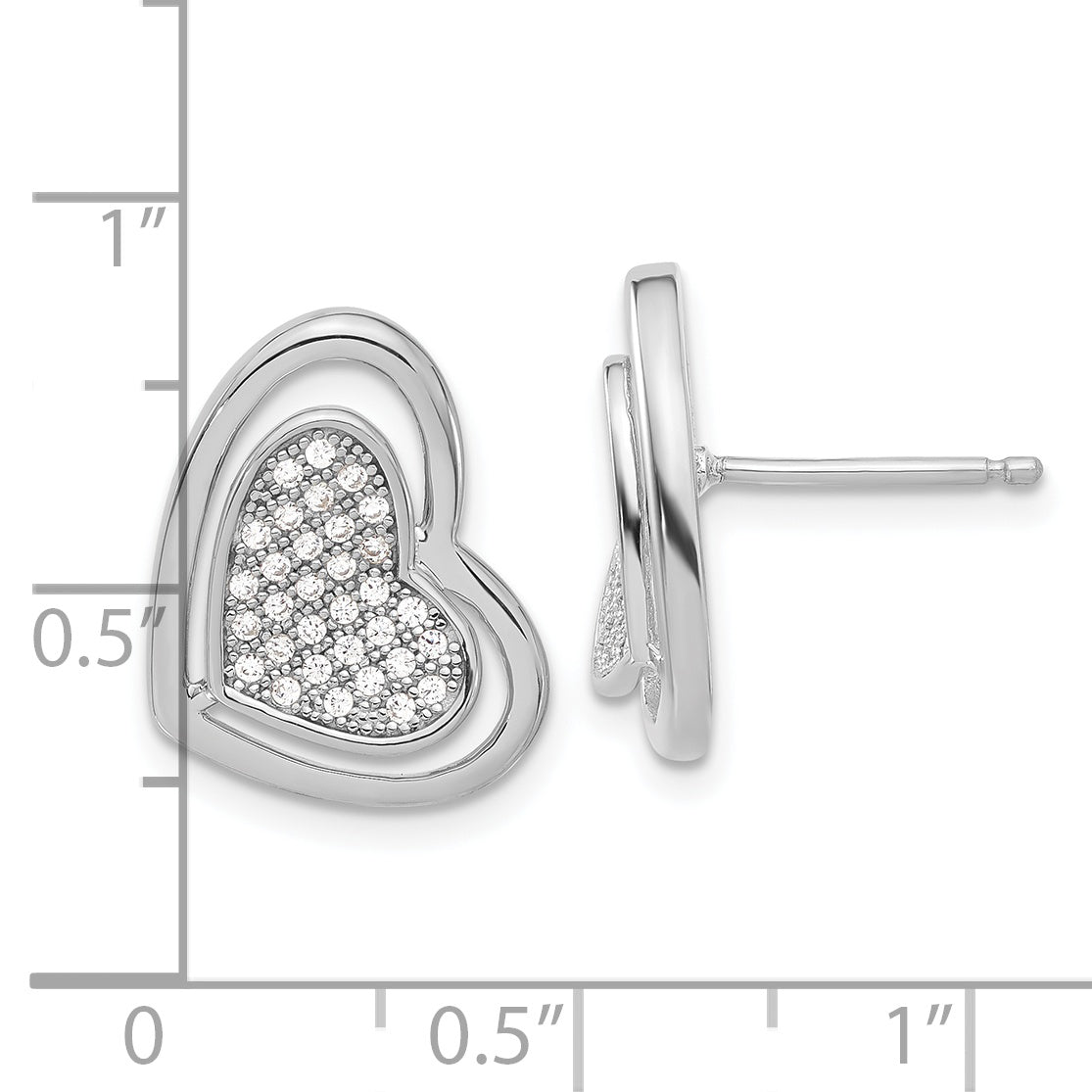 Sterling Silver 925 Polished CZ Heart Post Earrings Elegant Cluster Design