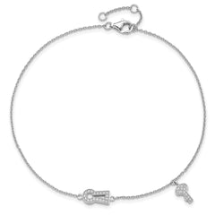 Brilliant Embers Sterling Silver Rhodium-plated 30 Stone 9 inch Micro Pav‚ CZ Lock Key Anklet with 1 Inch Extender