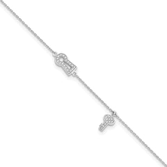 Brilliant Embers Sterling Silver Rhodium-plated 30 Stone 9 inch Micro Pav‚ CZ Lock Key Anklet with 1 Inch Extender